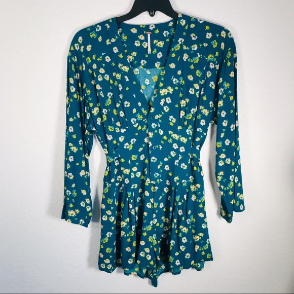 Free People NWOT L’Amour teal green floral romper - Picture 5 of 7